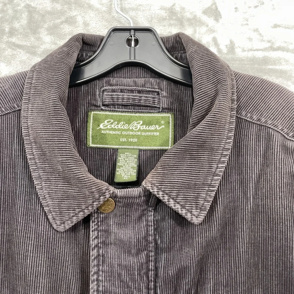 Eddie Bauer Jacket Mens  XL Tall  Gray Corduroy Sherpa Lined Workwear Chore Barn